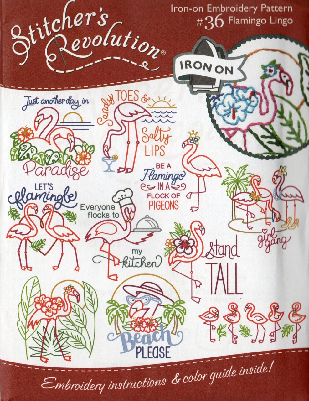Stitcher's Revolution Flamingo Lingo SR36 embroidery iron on pattern